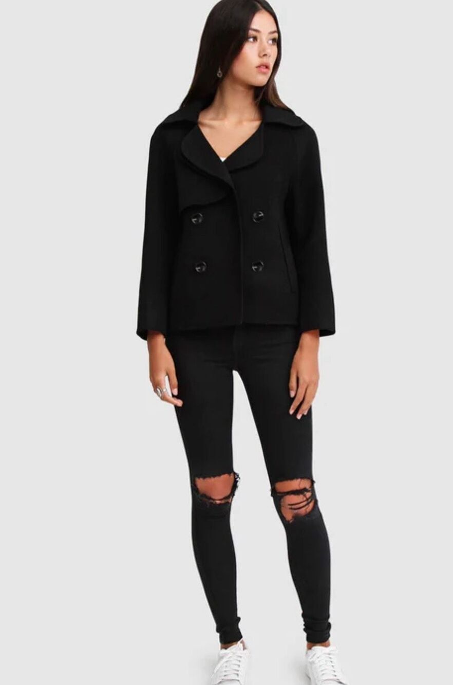 Belle & Bloom I'm Yours Wool Blend Peacoat Black Nwot Size Large - Picture 8 of 9